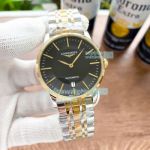 Hot Sale Replica Longines Watch Black Dial Stainless Steel Case 2-Tone Yellow Gold Strap Men's Watch 42mm